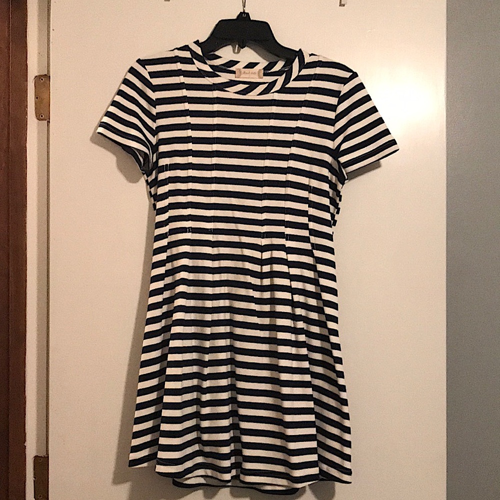 Blue and white striped dress